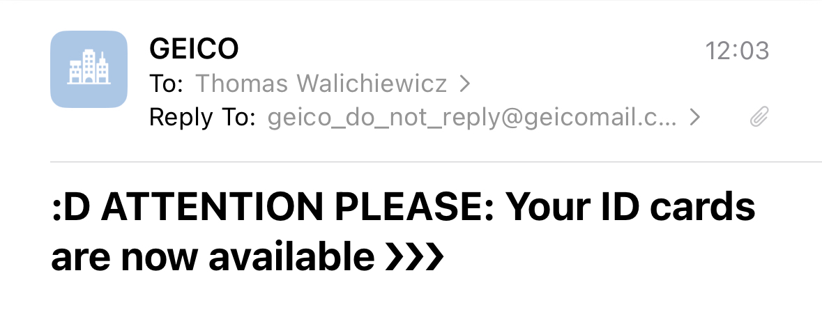 A screenshot showing a GEICO email language choice
